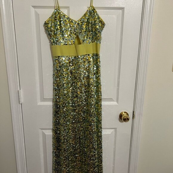 LDT Dresses & Skirts - NWOT LDT Sequin Maxi Dress in Green and Gold